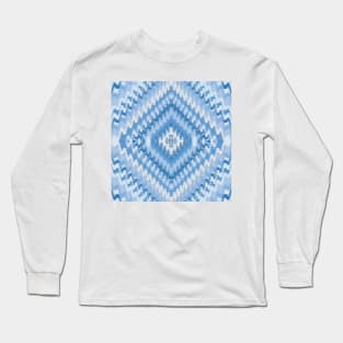 Embossed Blue And White Shibori Diamond Long Sleeve T-Shirt